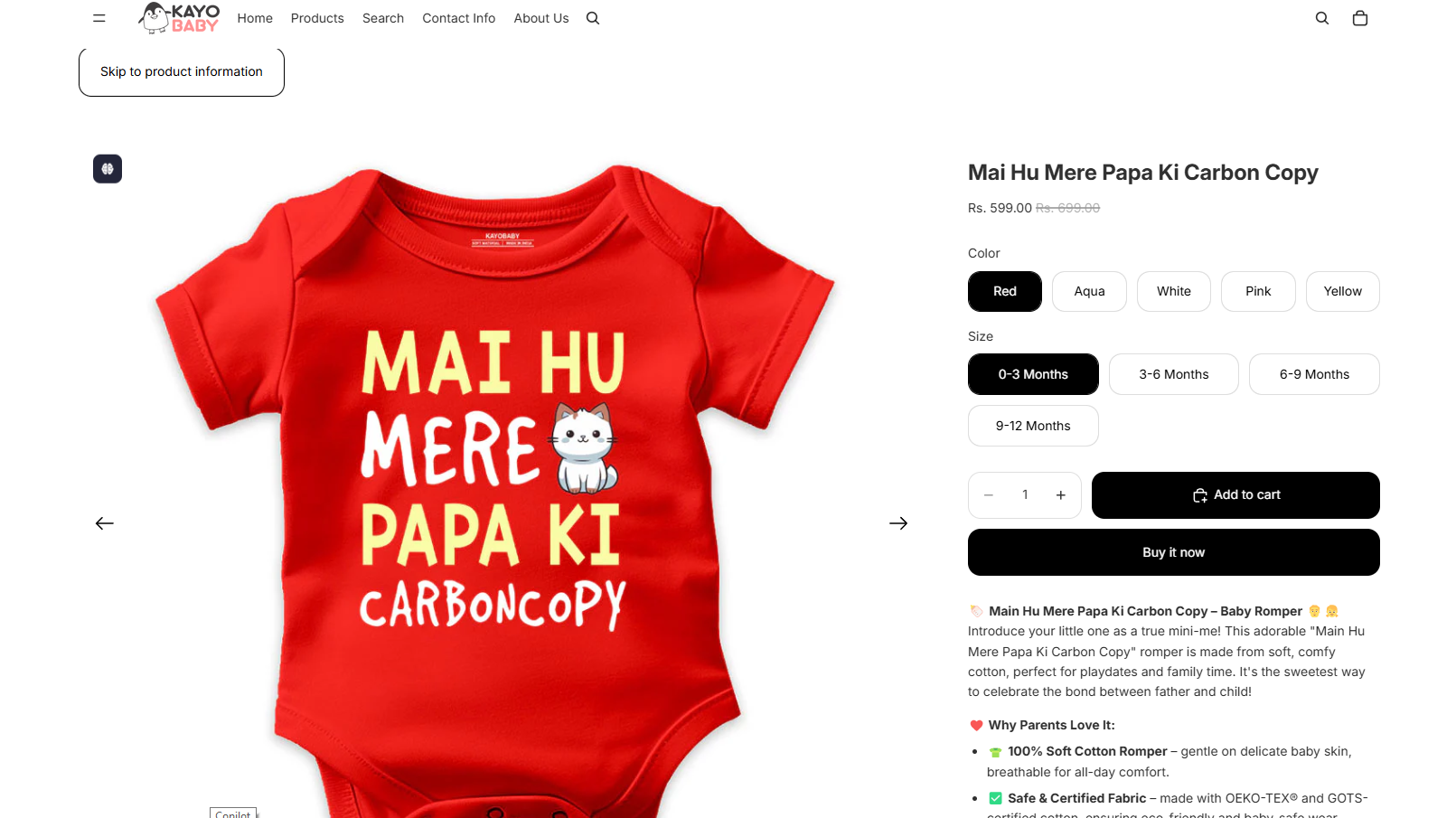 KayoBaby Shopify store before redesign — desktop view